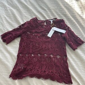 BCBGeneration Dark Red Lace Top